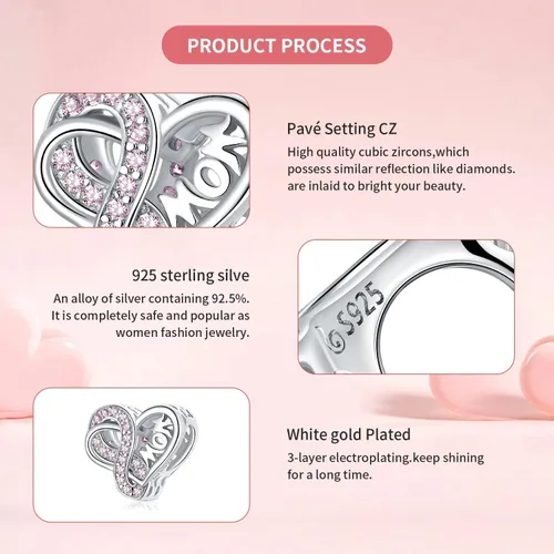 Miniatura 5 de VOROCO Sterling Silver Mom Charm Birthstone for Bracelets and Necklacesfront and back Consistent Infinity charms Heart for Mothers Birthday