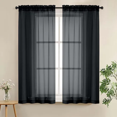 Miniatura 94 de LIVEKID Cortinas traslúcidas negras de cocina de 36 pulgadas de largo, cortinas cortas filtrantes de luz, 2 paneles de gasa aireada, texturizadas