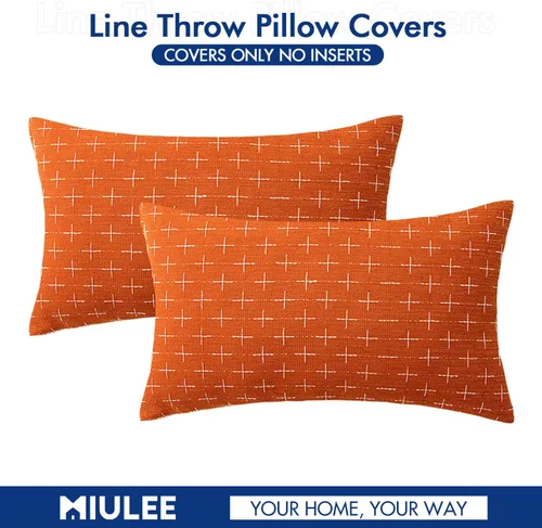 Miniatura 38 de MIULEE - Juego de 2 fundas de almohada decorativas de lino de arpillera navideñas, modernas, estilo campestre, rústicas, tejidas, con textura