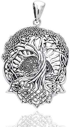 Miniatura 4 de Rising Sun - Colgante de plata de ley con nudo celta interconectado con árbol y raíces de la vida, Metal