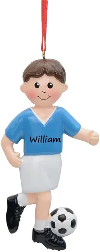 Adorno de fútbol personalizado para niño, adorno de Navidad de fútbol, pelota de fútbol personalizada, uniforme azul para jugador de fútbol Niño de