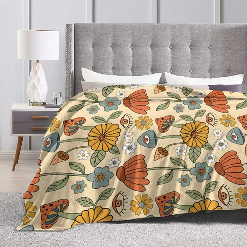 Miniatura 3 de Manta de hongos florales retro de los años 70, mantas suaves de franela para cama, acogedora y ligera, regalos de felpa para mujeres, hombres
