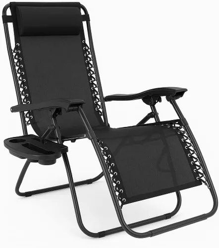 Miniatura 9 de Sillón ajustable de gravedad cero con tela de malla de acero: silla de césped reclinable con almohada cómoda, bandeja portavasos, y posiciones Beige
