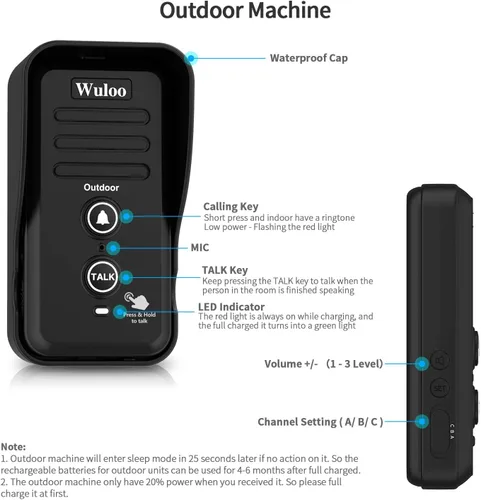 Miniatura 6 de Timbres de intercomunicador inalámbrico para aula en casa, timbre electrónico impermeable Wuloo con rango de 2640 pies, 3 niveles de volumen