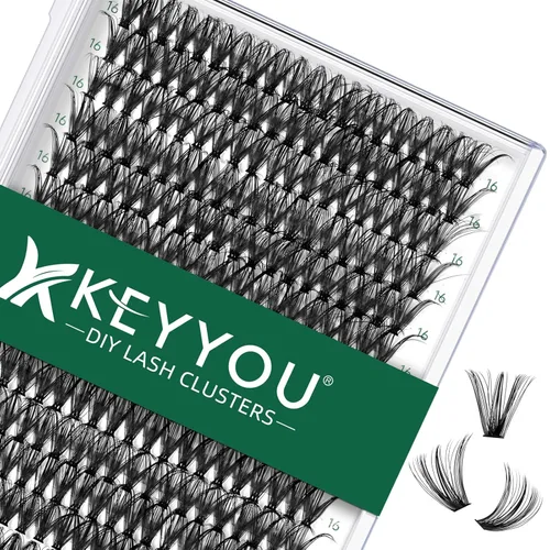 Miniatura 18 de Kit de extensión de pestañas DIY KEYYOU 300 piezas, kit de racimos de pestañas con removedor de pegamento y aplicador, fácil de usar