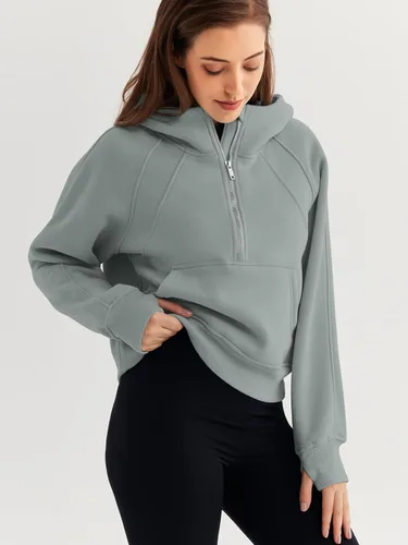 Miniatura 3 de WYNNQUE Sudadera corta con capucha para mujer, manga larga, forro polar, media cremallera, ropa de otoño