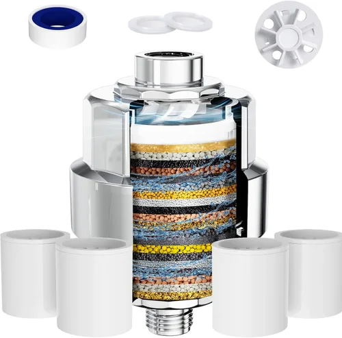 Filtro de ducha, EMBATHER Filtro de cabezal de ducha de 20 etapas para agua dura, elimina cloro/fluoruro/metales pesados, filtro suavizante de ducha