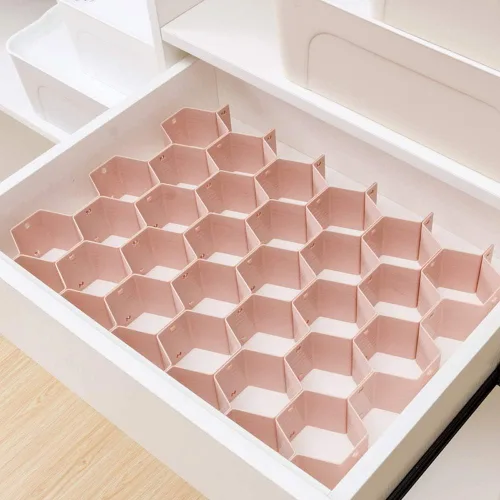 Miniatura 2 de Poeland Organizador de Cajones con Divisores Ajustables DIY en Malla de Panal de Abejas para Ropa Interior, Cinturones, Bufandas, Calcetines, Rosa