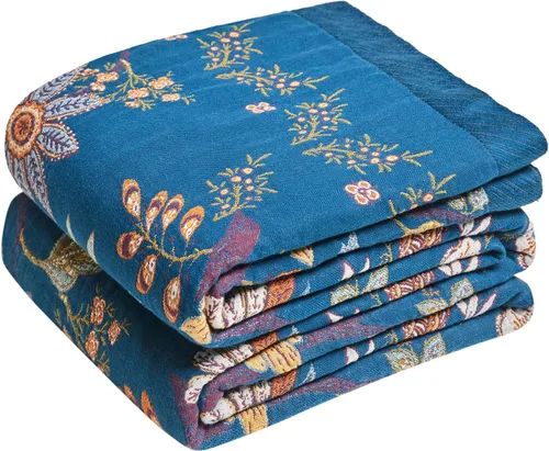 Miniatura 52 de Cobija para cama de estilo bohemio, 100 % algodón, ultra suave, edredón rústico, cobija de otoño, estampado floral, cobija grande rústica para sofá