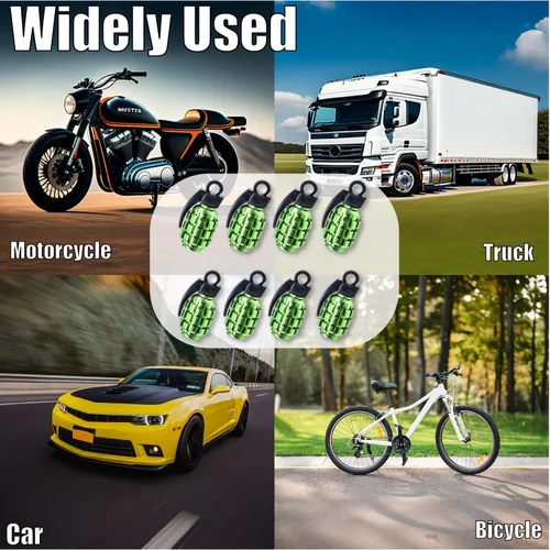 Miniatura 4 de 8 tapas de vástago de válvula de neumático, tapas de válvula de neumático de acero inoxidable para automóviles, camiones, SUV, motocicletas, Verde