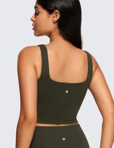 Miniatura 9 de CRZ YOGA Butterluxe Brasier deportivo de cuello cuadrado para mujer, estilo camiseta corta sin mangas, acolchado con soporte integrado para yoga