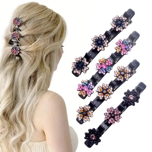 4 piezas de pinzas de pelo con cristales brillantes trenzadas para niñas, 2025 pinzas de pelo para mujeres, pinzas de pelo para cabello fino, grueso