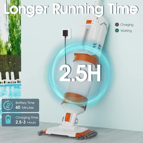 Miniatura 7 de Aspiradora inalámbrica para piscina, succión potente de 18.9 GPM, 130 pulgadas, tiempo de funcionamiento 1H, filtro ultra fino de pelusa de 25 µm