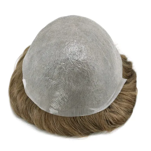 Miniatura 3 de Tupé para hombre, línea capilar natural, color gris, sistema de cabello humano real para hombres, postizo marrón con bucle en V para hombres, 8 x