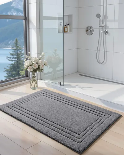 Miniatura 3 de DEXI Alfombra de baño de 24 x 16 pulgadas, ultra suave y absorbente, tapete para baño, tapete de baño antideslizante y lavable para bañera, Gris