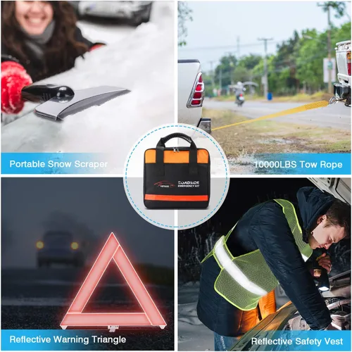 Miniatura 7 de Kit de emergencia para automóvil en carretera Vetoos con cables de puente, kits de asistencia de seguridad para vehículos en carretera, kit