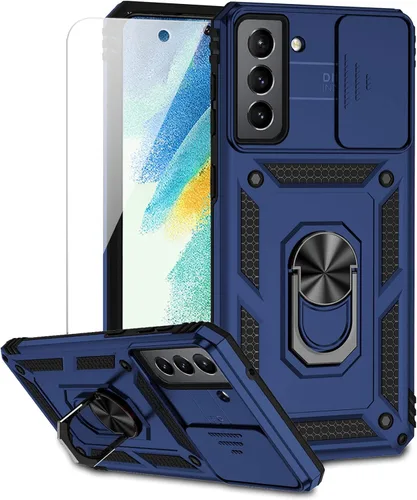 Miniatura 16 de Funda para Samsung Galaxy S21 FE 5G con cubierta para lente de cámara, protector de pantalla HD, soporte de anillo magnético con función de soporte