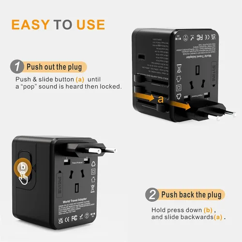 Miniatura 6 de Adaptador de viaje universal en todo el mundo: adaptador de enchufe de viaje europeo de carga rápida de 35 W GaN III/PD con 3 puertos USB-C y 2