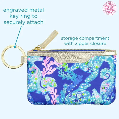 Miniatura 2 de Lilly Pulitzer Cartera con soporte para identificación, cartera azul con llavero con cierre de cremallera, bonita tarjeta y funda de identificación