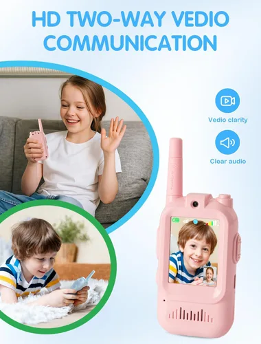 Miniatura 2 de Walkie Talkie para niños con video: paquete de 2 juguetes recargables para niños pequeños con cámara HD y cambiador de voz, juguetes de regalo