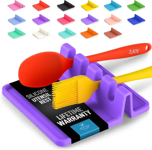 Miniatura 12 de Zulay - Soporte extragrande de silicona con bandeja antigoteo para múltiples utensilios de cocina, reposacucharas resistente al calor y sin BPA