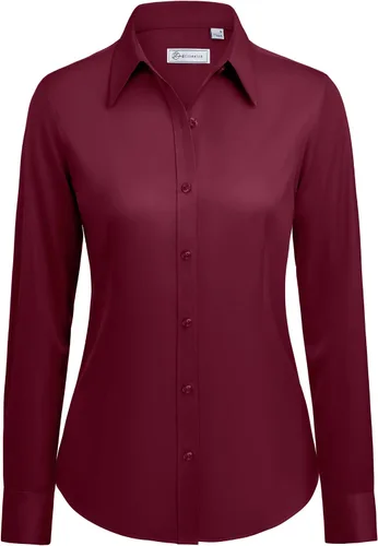 Miniatura 9 de siliteelon Camisas con botones para mujer: camisa de vestir de manga larga sin arrugas, ajuste clásico, con cuello, color sólido, formal