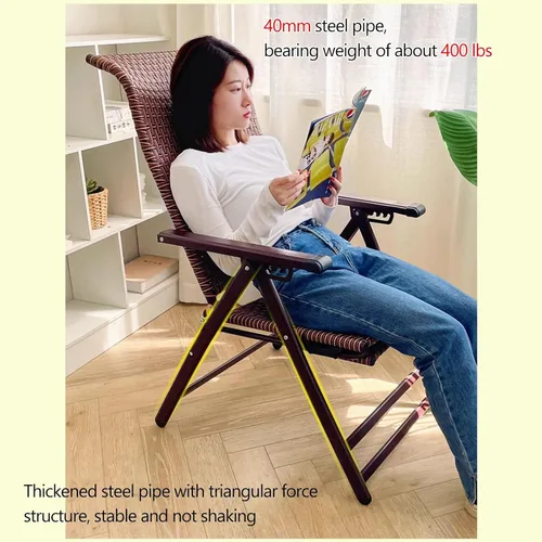 Miniatura 4 de Silla plegable de ratán, reclinable plegable con reposapiés telescópico, sillas de césped ajustables para comedor, fiesta, boda, jardín (negro)