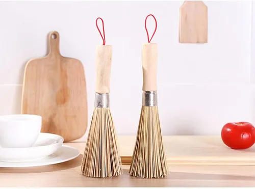 Miniatura 5 de Paquete de 2 cepillos tradicionales de bambú para wok, limpiador natural para sartén de hierro fundido, cepillo de limpieza de cocina antiarañazos