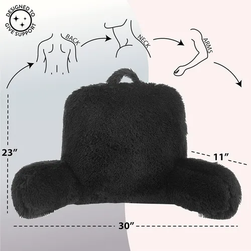 Miniatura 3 de Urban Lifestyle Almohada decorativa y de apoyo para cama de lectura, pelo largo ultra suave, de pelo sintético, reverso a tela de visón, color negro