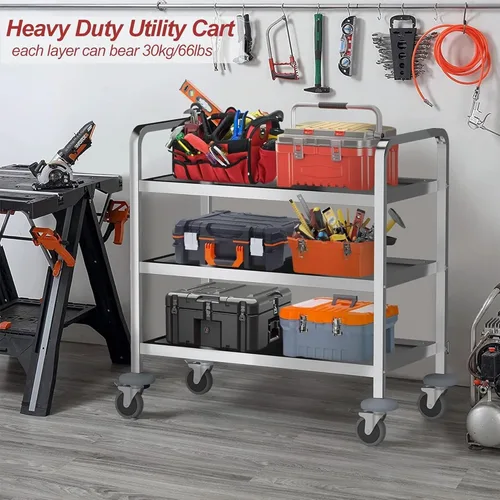 Miniatura 3 de Nisorpa Carrito utilitario de acero inoxidable de 3 niveles, 30 pulgadas de largo x 16 pulgadas de ancho x 33 pulgadas de alto, carritos rodantes