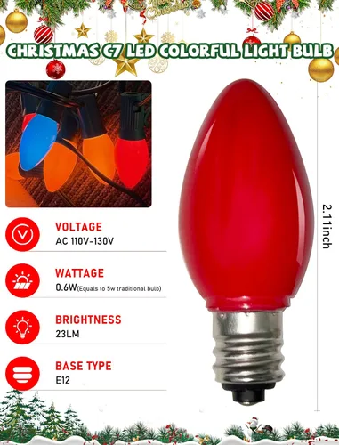 Miniatura 2 de 5 paquetes de bombillas LED C7 para luces navideñas, bombilla nocturna de base E12 de candelabro de ahorro de energía de 0.6W, bombillas de repuesto