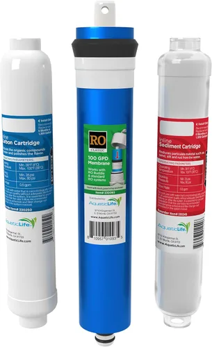 Aquatic Life RO Buddie - Juego de filtros de repuesto de ósmosis inversa - Filtro de bloque de carbono en línea, cartucho de sedimentos y membrana