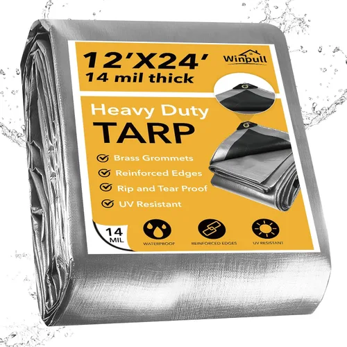 Miniatura 28 de Winpull Lona de 8 x 10 pies de 0.551 in. resistente al agua, lona de polietileno negro para exteriores, para equipos, leña, vehículos y refugio