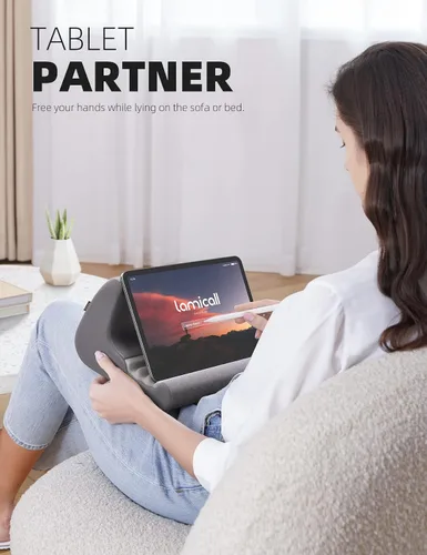 Miniatura 2 de Lamicall - Soporte de tableta con almohada, almohadilla suave para tablet para cama, soporte para teléfono de regazo con soporte para lápiz óptico