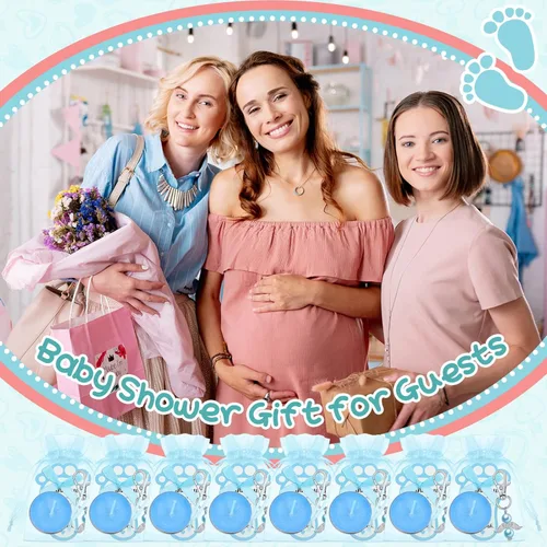 Miniatura 4 de Landical 50 juegos de regalos de baby shower para invitados, incluyendo 50 velas de té sin perfume, 50 llaveros de ángel, 50 bolsas de regalo, 50