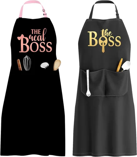 Miniatura 8 de Regalos del día del jefe para mujeres y hombres, delantales de The Boss & The Real Boss, regalos de boda para parejas, parrilla, cocina, horneado