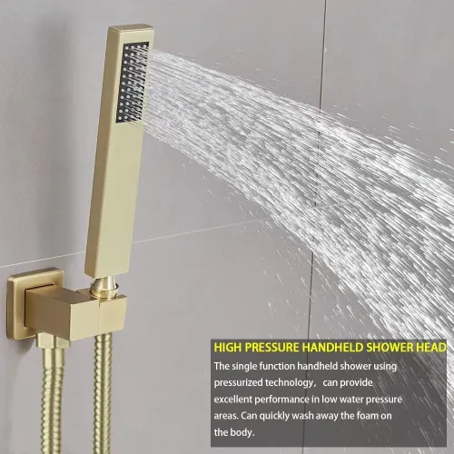Miniatura 3 de Sistema de ducha dorado cepillado con cabezal de ducha de lluvia de alta presión de 20.3 cm, cabezal de ducha de mano, juego combinado de Oro