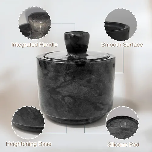Miniatura 5 de Salero de Mármol con Tapa, Cuencos de Sal y Pimienta Caja Recipiente, Frasco de Sal con Tapa para Cocina y Baño (Negro)
