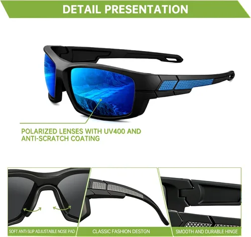 Miniatura 3 de Lentes de sol deportivos polarizados para hombre, envolventes UV400, para correr, pescar, ciclismo y conducir, TR90