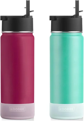 Miniatura 23 de Koodee Paquete de 2 botellas de agua, de 12 onzas, acero inoxidable, con aislamiento al vacío, con tapa de boquilla a prueba de fugas, color verde