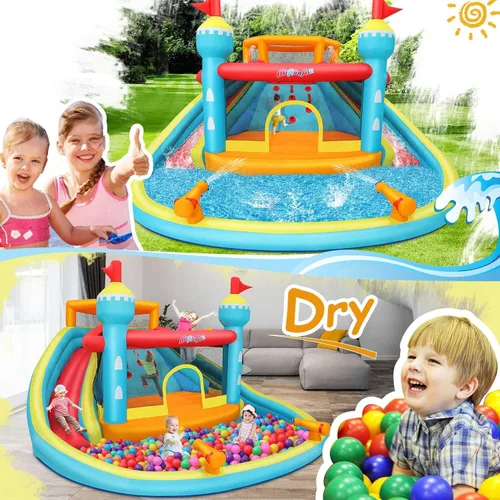 Miniatura 8 de WHUBEFY Casa de rebote, doble tobogán acuático con soplador para niños grandes de 3 a 12 años, castillo inflable de rebote