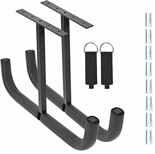 Ganchos de almacenamiento de garaje, estante de techo doble resistente para escaleras de madera, bicicletas, neumáticos y otros artículos