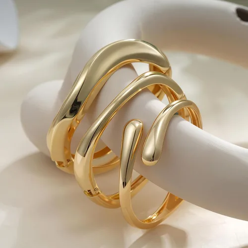 Miniatura 6 de Brazaletes de oro, para mujer, modernos, chapados en oro de 18 quilates, juego de brazaletes gruesos de oro, no se deslustra, impermeable, regalos