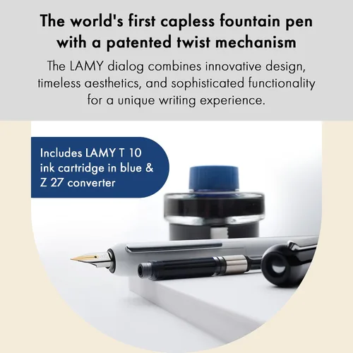 Miniatura 6 de Lamy diálogo negro – pluma estilográfica sin tapa con mecanismo de giro – Pluma de oro de 14 kt, parcialmente chapado en platino & en tamaño EF