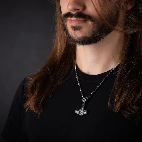 Miniatura 77 de Viking Thors Hammer Necklace Pendant - Vegvisir Aegishjalmur Helm of Awe Raven Huginn Muninn Pendant Necklace Amulet Talisman - Thor Necklace