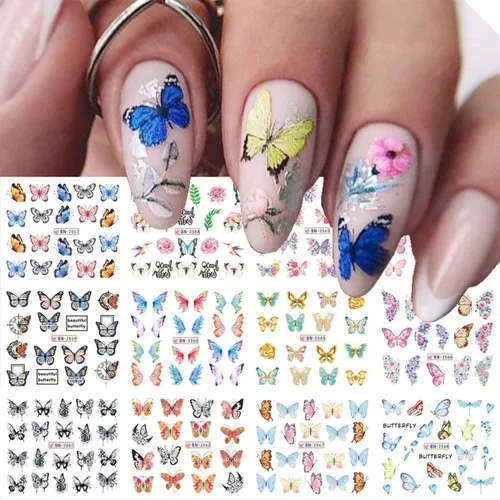Miniatura 7 de SINSEN Calcomanías de arte de uñas de mariposa, mariposas coloridas de primavera y verano, bonitas decoraciones de arte de uñas para mujeres