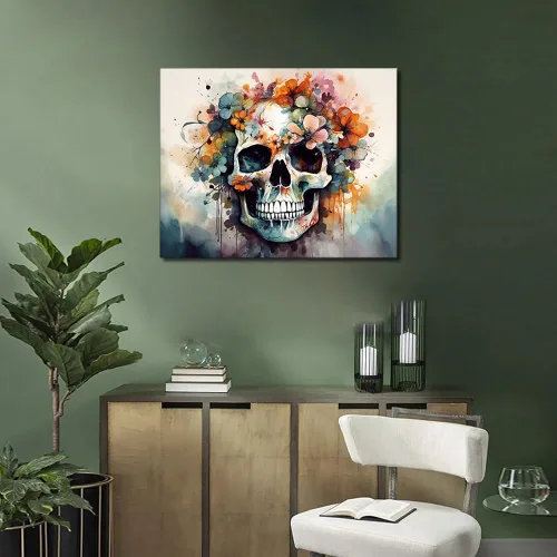 Miniatura 2 de TUMOVO Pintura por números para adultos principiantes, calavera abstracta con flores, kits de pintura por números para adultos, kits de pintura por