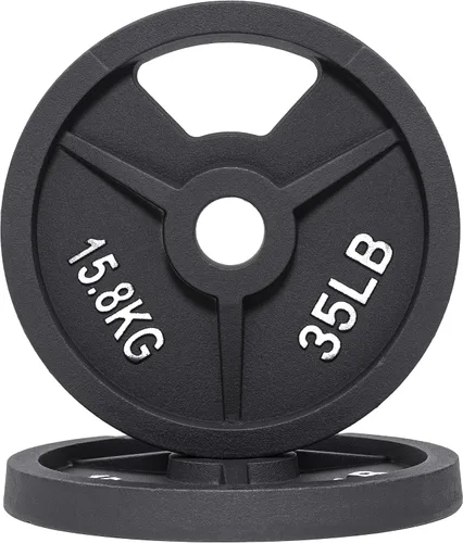 Miniatura 7 de Signature Fitness Olympic - Placa de pesas de hierro fundido de 2 pulgadas para entrenamiento de fuerza y levantamiento de pesas, varios tamaños