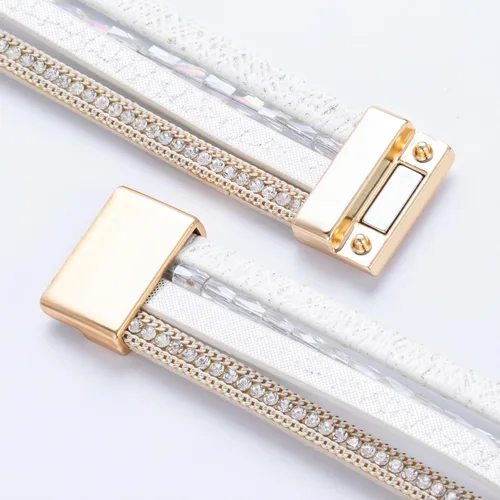 Miniatura 209 de FANCY SHINY - Pulsera de cuero estilo bohemio, pulsera de cuentas de cristal con cierre magnético, regalos de joyería para mujer