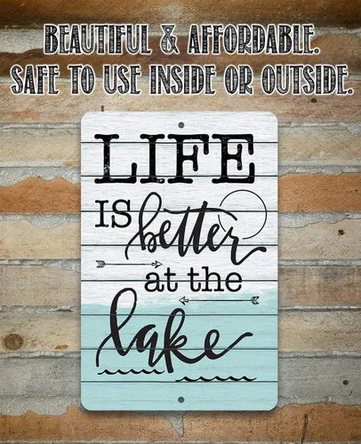 Miniatura 3 de Letrero de metal - Life Is Better at The Lake - Letrero de metal duradero - Uso en interiores y exteriores - Gran decoración de casa del lago